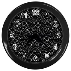 Pixel Grid Dark Black And White Pattern Wall Clock (black)