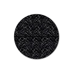 Pixel Grid Dark Black And White Pattern Rubber Round Coaster (4 Pack) by dflcprintsclothing