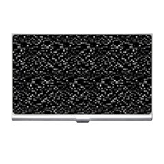 Pixel Grid Dark Black And White Pattern Business Card Holder by dflcprintsclothing