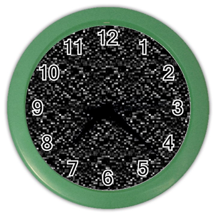 Pixel Grid Dark Black And White Pattern Color Wall Clock