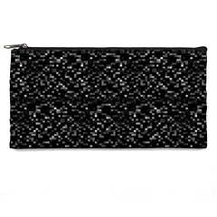 Pixel Grid Dark Black And White Pattern Pencil Case by dflcprintsclothing