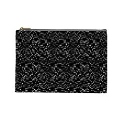 Pixel Grid Dark Black And White Pattern Cosmetic Bag (large) by dflcprintsclothing