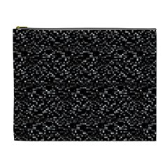 Pixel Grid Dark Black And White Pattern Cosmetic Bag (xl) by dflcprintsclothing