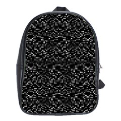 Pixel Grid Dark Black And White Pattern School Bag (xl)