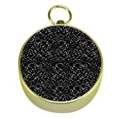 Pixel Grid Dark Black And White Pattern Gold Compasses by dflcprintsclothing