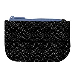 Pixel Grid Dark Black And White Pattern Large Coin Purse by dflcprintsclothing