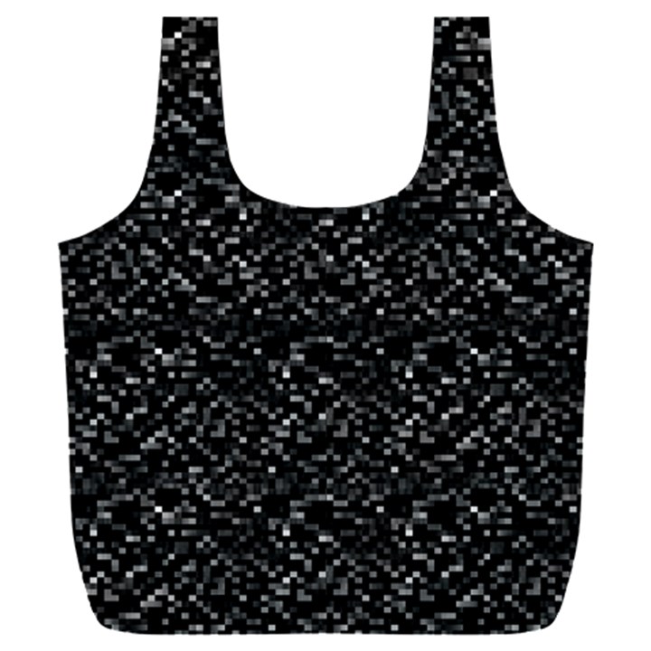 Pixel Grid Dark Black And White Pattern Full Print Recycle Bag (XXL)