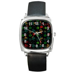 Apples Honey Honeycombs Pattern Square Metal Watch