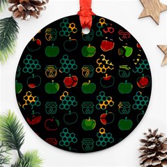 Apples Honey Honeycombs Pattern Round Ornament (two Sides)