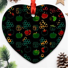 Apples Honey Honeycombs Pattern Heart Ornament (Two Sides)