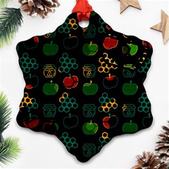 Apples Honey Honeycombs Pattern Snowflake Ornament (Two Sides)