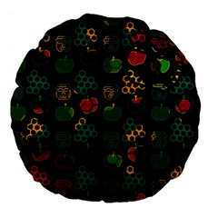 Apples Honey Honeycombs Pattern Large 18  Premium Flano Round Cushions