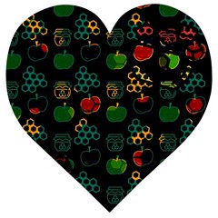 Apples Honey Honeycombs Pattern Wooden Puzzle Heart