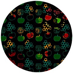 Apples Honey Honeycombs Pattern Wooden Puzzle Round by Amaryn4rt