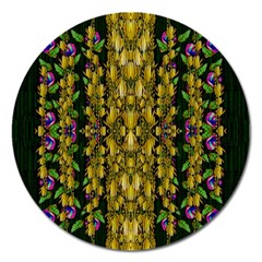 Fanciful Fantasy Flower Forest Magnet 5  (round) by pepitasart