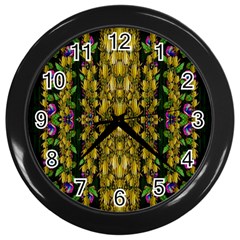 Fanciful Fantasy Flower Forest Wall Clock (black) by pepitasart