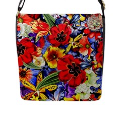 Flower Pattern Flap Closure Messenger Bag (L)