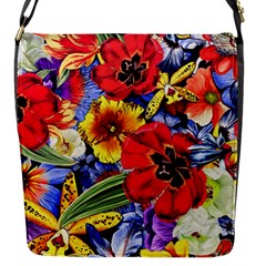 Flower Pattern Flap Closure Messenger Bag (S)