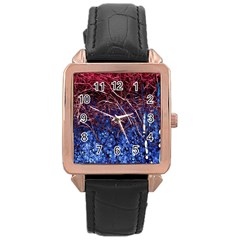 Autumn Fractal Forest Background Rose Gold Leather Watch  by Amaryn4rt