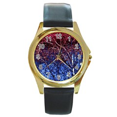 Autumn Fractal Forest Background Round Gold Metal Watch by Amaryn4rt