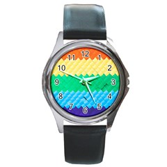 Mandalas-1084082 Textured-rainbow Round Metal Watch by jellybeansanddinosaurs