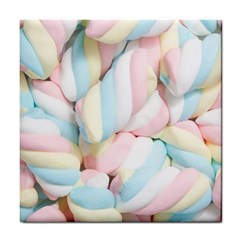 Rainbow-cake-layers Marshmallow-candy-texture Tile Coaster by jellybeansanddinosaurs