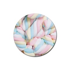 Rainbow-cake-layers Marshmallow-candy-texture Rubber Coaster (round) by jellybeansanddinosaurs