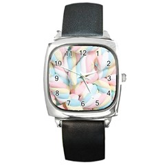 Rainbow-cake-layers Marshmallow-candy-texture Square Metal Watch by jellybeansanddinosaurs