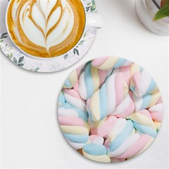 Rainbow-cake-layers Marshmallow-candy-texture Uv Print Round Tile Coaster by jellybeansanddinosaurs