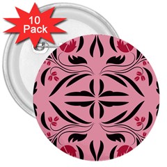 Floral Folk Damask Pattern  3  Buttons (10 Pack)  by Eskimos