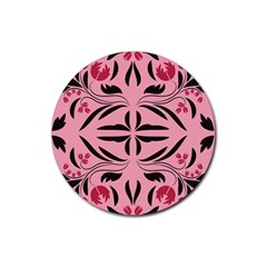 Floral Folk Damask Pattern  Rubber Round Coaster (4 Pack) by Eskimos