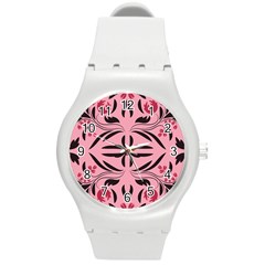 Floral Folk Damask Pattern  Round Plastic Sport Watch (m) by Eskimos