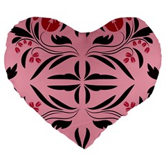 Floral Folk Damask Pattern  Large 19  Premium Heart Shape Cushions by Eskimos