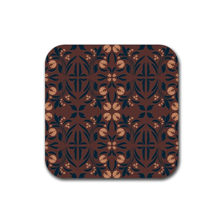 Floral folk damask pattern  Rubber Coaster (Square)