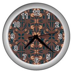 Floral Folk Damask Pattern  Wall Clock (silver) by Eskimos