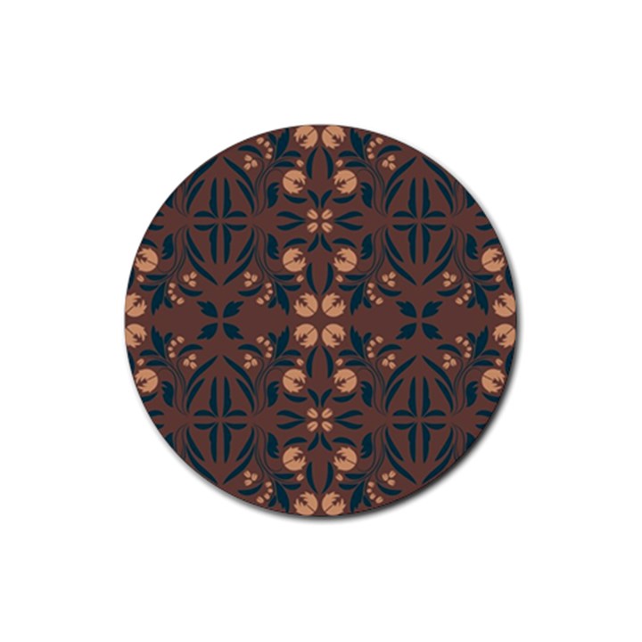 Floral folk damask pattern  Rubber Coaster (Round)