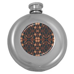 Floral Folk Damask Pattern  Round Hip Flask (5 Oz) by Eskimos