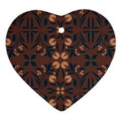 Floral Folk Damask Pattern  Heart Ornament (two Sides) by Eskimos