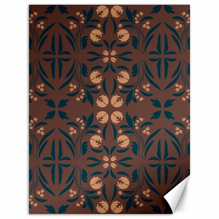 Floral folk damask pattern  Canvas 12  x 16 