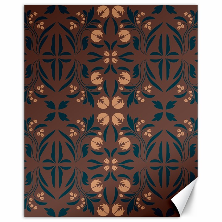 Floral folk damask pattern  Canvas 16  x 20 