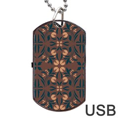 Floral Folk Damask Pattern  Dog Tag Usb Flash (one Side) by Eskimos