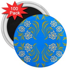 Floral Folk Damask Pattern  3  Magnets (100 Pack) by Eskimos