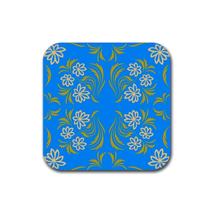 Floral folk damask pattern  Rubber Coaster (Square)