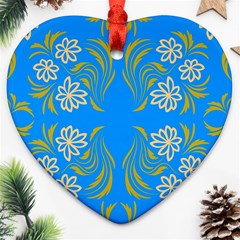 Floral Folk Damask Pattern  Heart Ornament (two Sides) by Eskimos