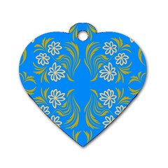 Floral Folk Damask Pattern  Dog Tag Heart (one Side) by Eskimos