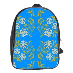 Floral Folk Damask Pattern  School Bag (large) by Eskimos