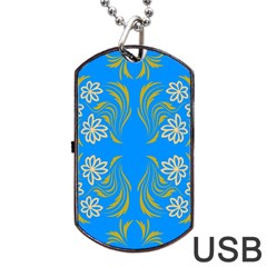 Floral Folk Damask Pattern  Dog Tag Usb Flash (one Side) by Eskimos