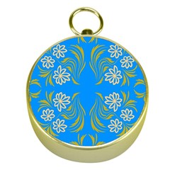 Floral Folk Damask Pattern  Gold Compasses by Eskimos