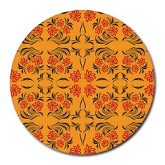 Floral Folk Damask Pattern  Round Mousepads by Eskimos