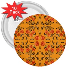 Floral Folk Damask Pattern  3  Buttons (10 Pack)  by Eskimos